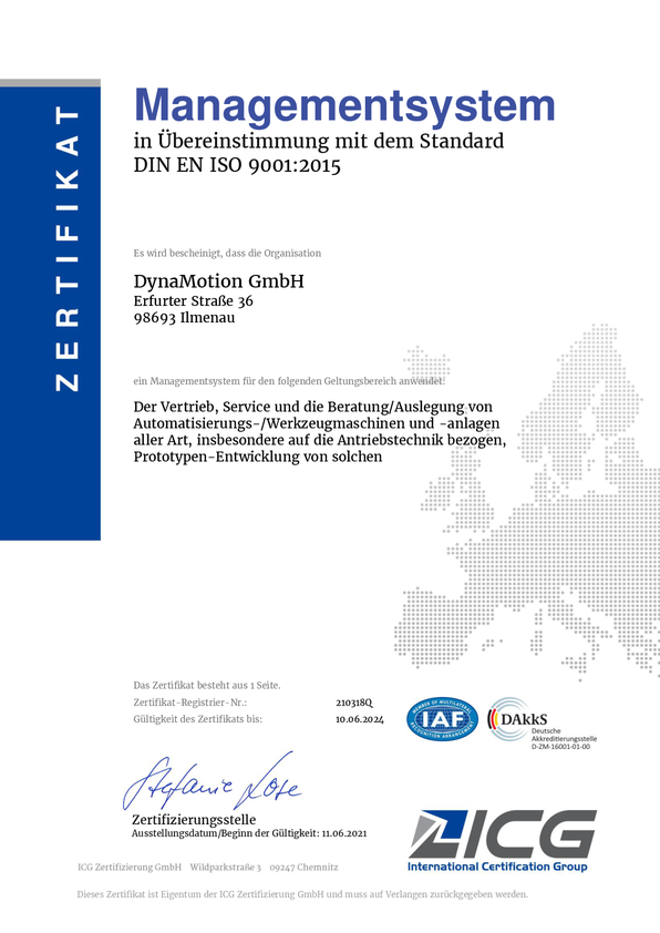 2021 06 10 DynaMotion   Pxxx ICG 9001 Zertifikat DynaMotion DE smallweb